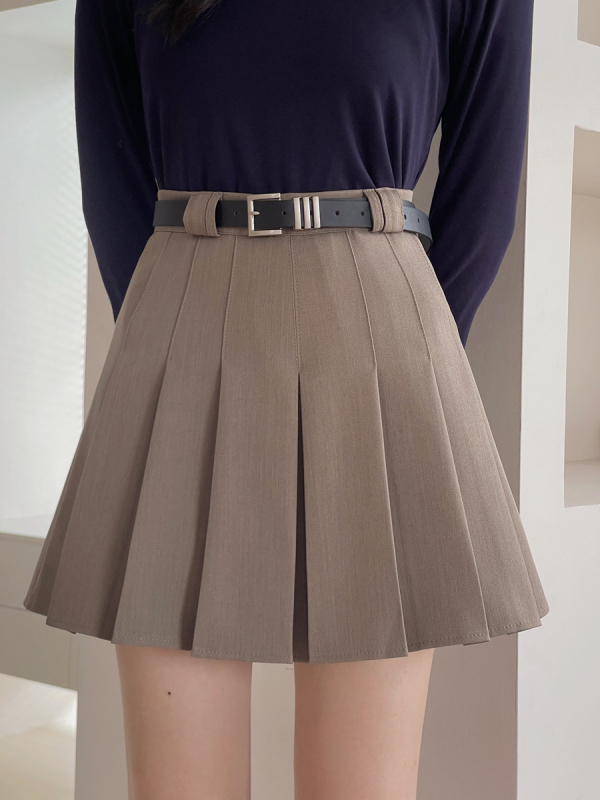 S visokim strukom, plisirana kratka A-linijska suknja, poliester-elastanska smjesa, jednofarbni uzorak, tehnologija oblikovanja na visokoj temperaturi