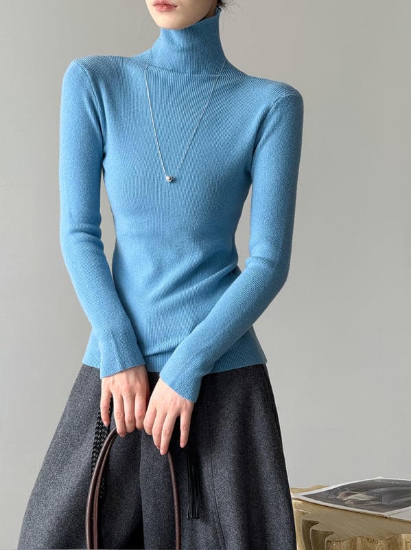Πλεκτό πουλόβερ ακρυλικού με ψηλό λαιμό, στενή γραμμή, μακριά μανίκια, μινιμαλιστικό στυλ, φθινόπωρο 2025