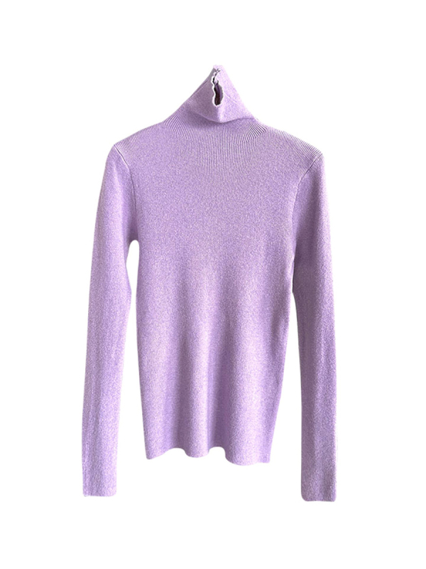 Πλεκτό πουλόβερ ακρυλικού με ψηλό λαιμό, στενή γραμμή, μακριά μανίκια, μινιμαλιστικό στυλ, φθινόπωρο 2025