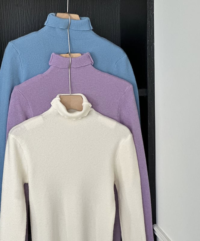 Πλεκτό πουλόβερ ακρυλικού με ψηλό λαιμό, στενή γραμμή, μακριά μανίκια, μινιμαλιστικό στυλ, φθινόπωρο 2025