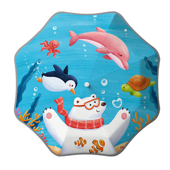 Παιδική ομπρέλα με σχέδιο κινουμένων σχεδίων και στρογγλεμένες γωνίες, κούμπωμα ονόματος και θήκη ομπρέλας, ανακλαστική λωρίδα ασφαλείας (χειροκίνητο άνοιγμα; 8 ράβδοι; τριών τμημάτων; ύφασμα αντοχής σε κραδασμούς; λαβή αλουμινίου)