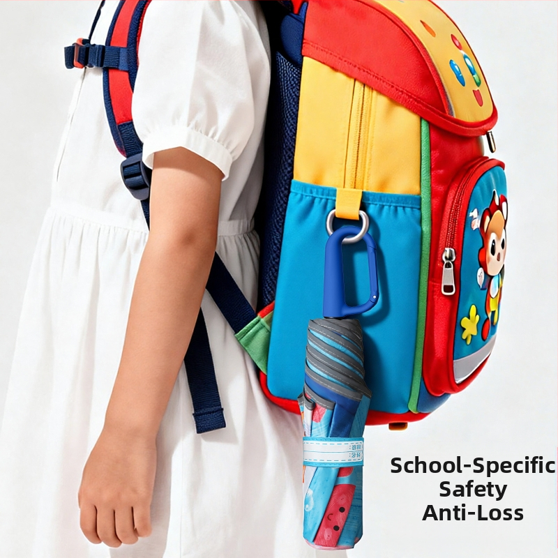 Παιδική ομπρέλα με σχέδιο κινουμένων σχεδίων και στρογγλεμένες γωνίες, κούμπωμα ονόματος και θήκη ομπρέλας, ανακλαστική λωρίδα ασφαλείας (χειροκίνητο άνοιγμα; 8 ράβδοι; τριών τμημάτων; ύφασμα αντοχής σε κραδασμούς; λαβή αλουμινίου)