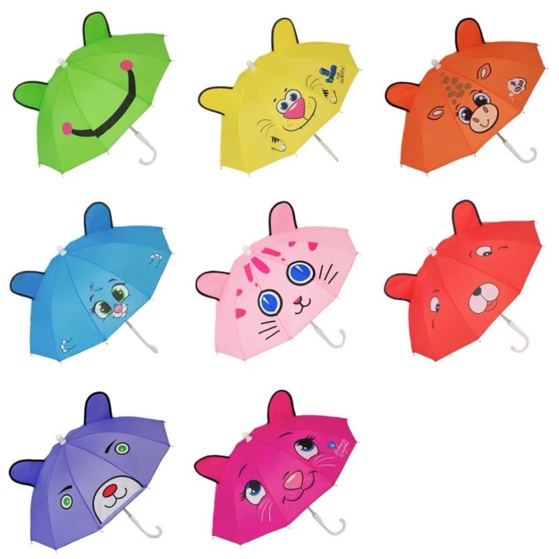 Παιδική ομπρέλα με σχέδιο καρτούν, αυτόματη λειτουργία ανοίγματος, σκελετός από σίδηρο με 10 ραβδές, καπάκι από πολυεστερικό ύφασμα 180T, πλαστική λαβή