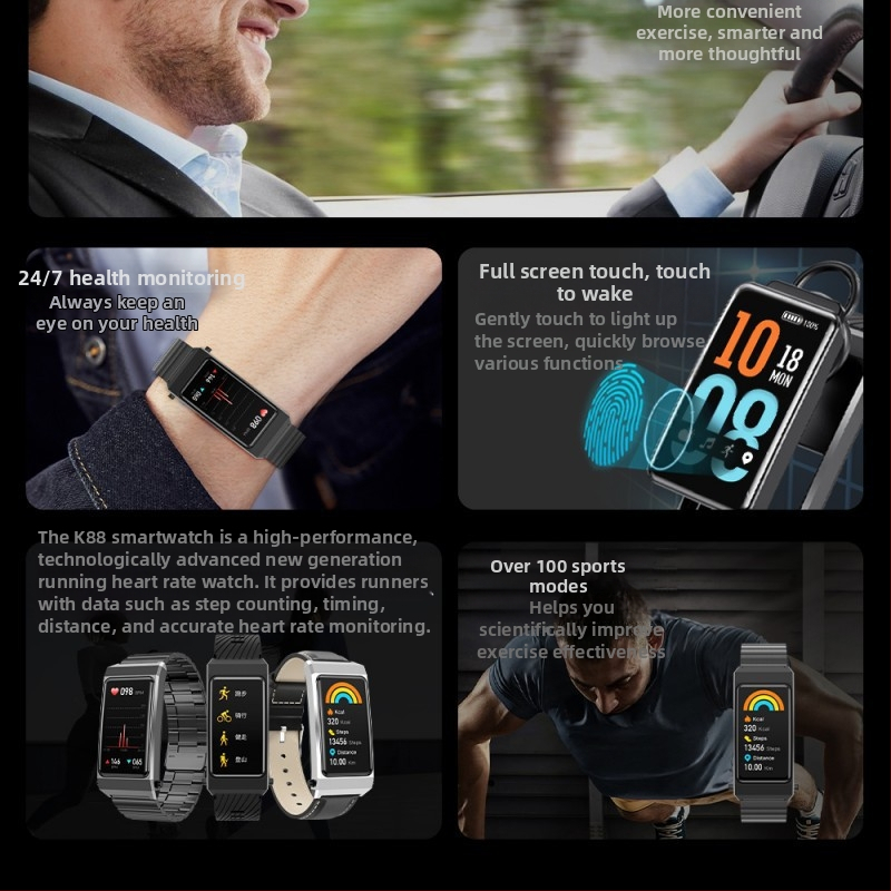 Έξυπνο βραχιόλι K88 με NFC και κλήσεις Bluetooth — Παρακολούθηση Υγείας (HR, αρτηριακή πίεση, SpO2), Мαγνητική Φόρτιση, Καθημερινή Αδιάβροχη Κατασκευή