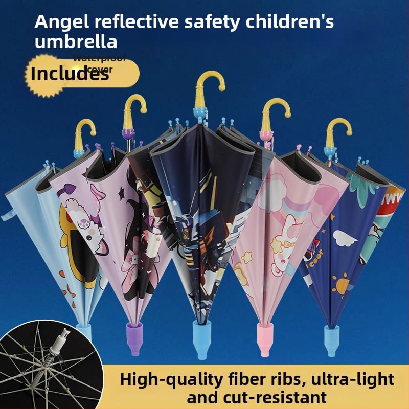 Umbrelă pentru copii cu design desen animat, deschidere automată, cadru cu 8 arcuri, țesătură 190T vinil, imprimare logo, personalizare disponibilă