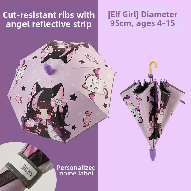 Umbrelă pentru copii cu design desen animat, deschidere automată, cadru cu 8 arcuri, țesătură 190T vinil, imprimare logo, personalizare disponibilă