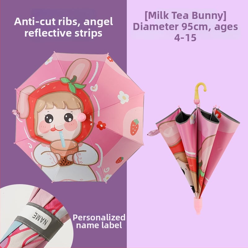 Umbrelă pentru copii cu design desen animat, deschidere automată, cadru cu 8 arcuri, țesătură 190T vinil, imprimare logo, personalizare disponibilă