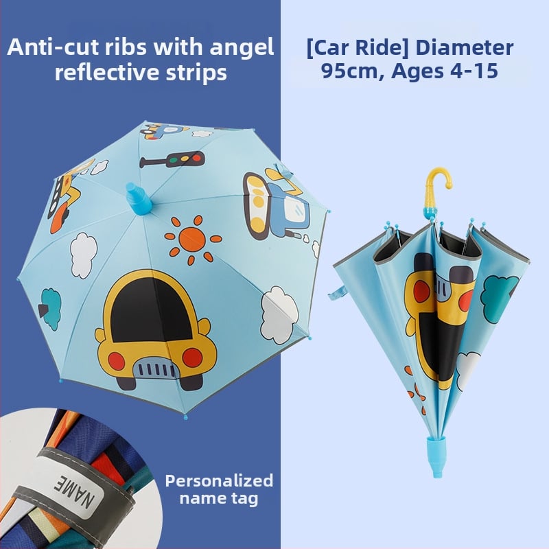 Umbrelă pentru copii cu design desen animat, deschidere automată, cadru cu 8 arcuri, țesătură 190T vinil, imprimare logo, personalizare disponibilă