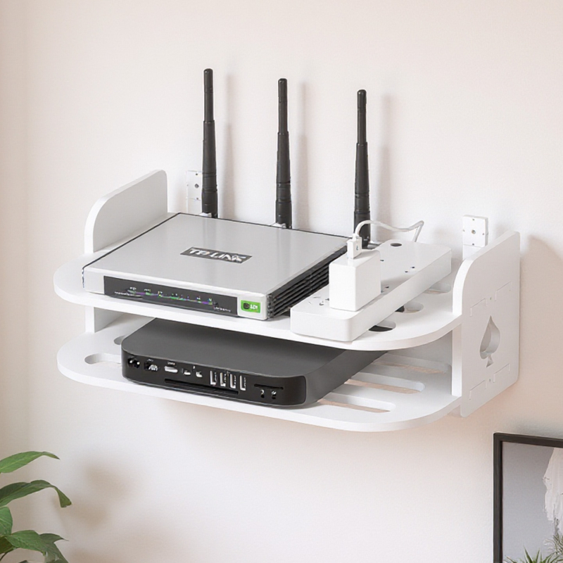 Raft montat pe perete pentru router și stocare WiFi, poliță cu 2 etaje pentru set-top box