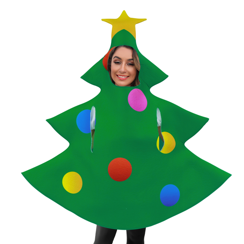 Unisex scenski kostim od poliestera s digitalnim otiskom božićnog drveta i snježnog čovjeka, jesen 2025, za uzrast 18–24.