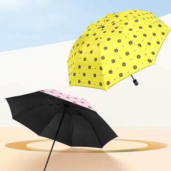 Umbrelă cu pliere inversă, ursuleț desen animat, cadru cu 6 arce, copertă poliester, UPF > 40, deschidere/închidere manuală