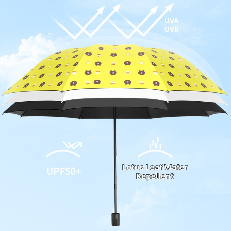 Umbrelă cu pliere inversă, ursuleț desen animat, cadru cu 6 arce, copertă poliester, UPF > 40, deschidere/închidere manuală