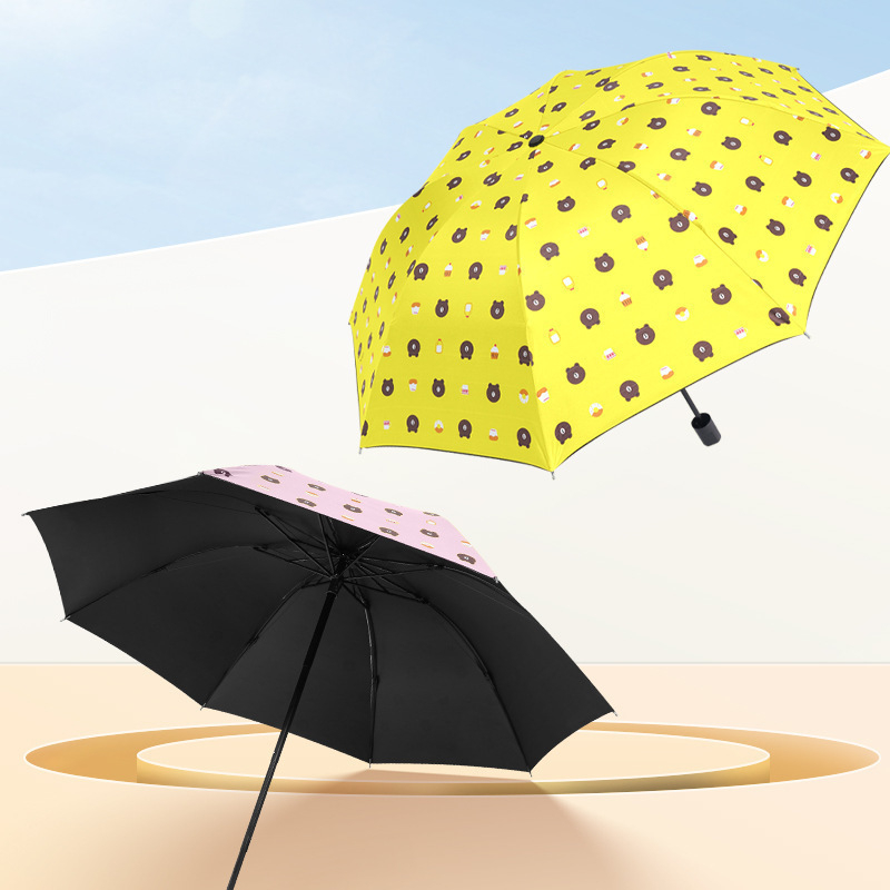 Umbrelă cu pliere inversă, ursuleț desen animat, cadru cu 6 arce, copertă poliester, UPF > 40, deschidere/închidere manuală