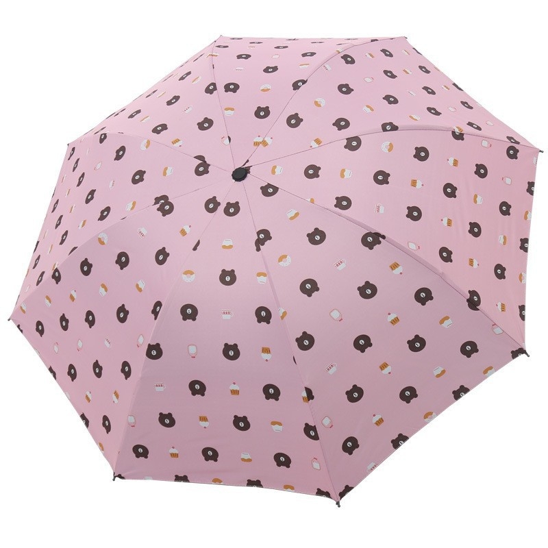 Umbrelă cu pliere inversă, ursuleț desen animat, cadru cu 6 arce, copertă poliester, UPF > 40, deschidere/închidere manuală