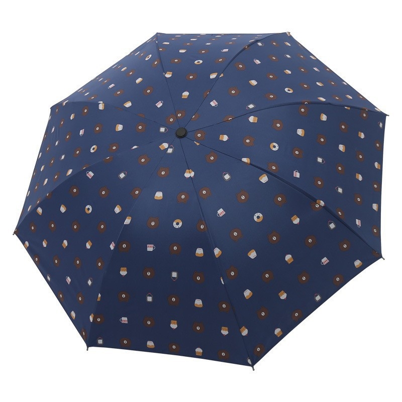 Umbrelă cu pliere inversă, ursuleț desen animat, cadru cu 6 arce, copertă poliester, UPF > 40, deschidere/închidere manuală