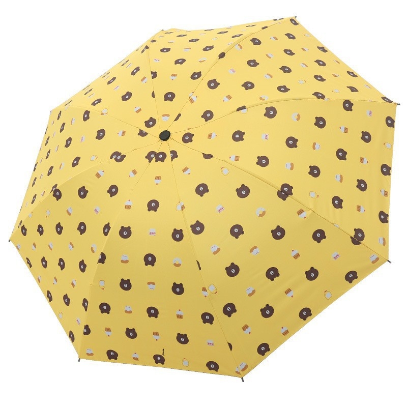 Umbrelă cu pliere inversă, ursuleț desen animat, cadru cu 6 arce, copertă poliester, UPF > 40, deschidere/închidere manuală