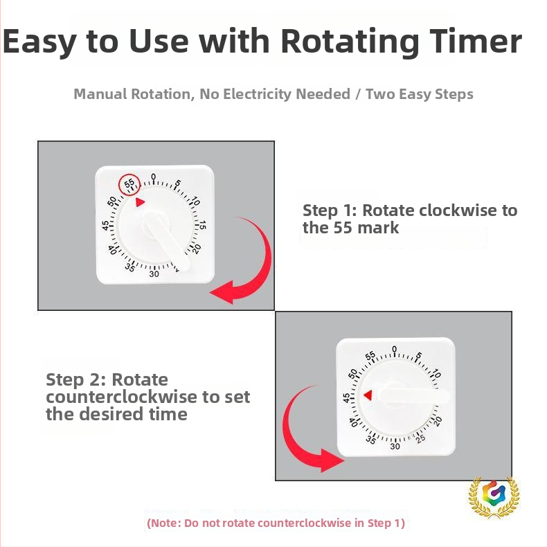 Μηχανικός χρονομετρητής κουζίνας – τετράγωνος σχεδιασμός, χειροκίνητη λειτουργία, ένδειξη μηχανικού δείκτη, χρονογράφος