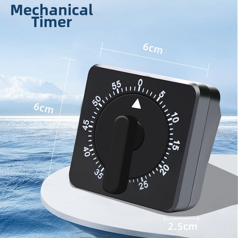 Μηχανικός χρονομετρητής κουζίνας – τετράγωνος σχεδιασμός, χειροκίνητη λειτουργία, ένδειξη μηχανικού δείκτη, χρονογράφος