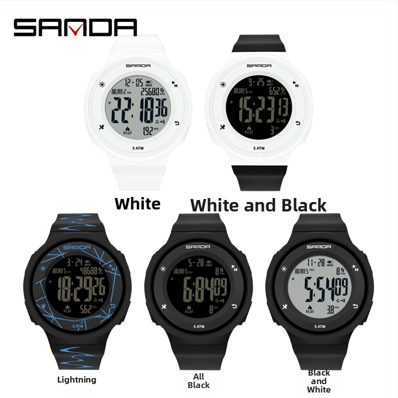 Sanda Elektronički sat s pedometrom i kalorijama, osvijetljen zaslon, vodootporan do 50 m, za outdoor sportove