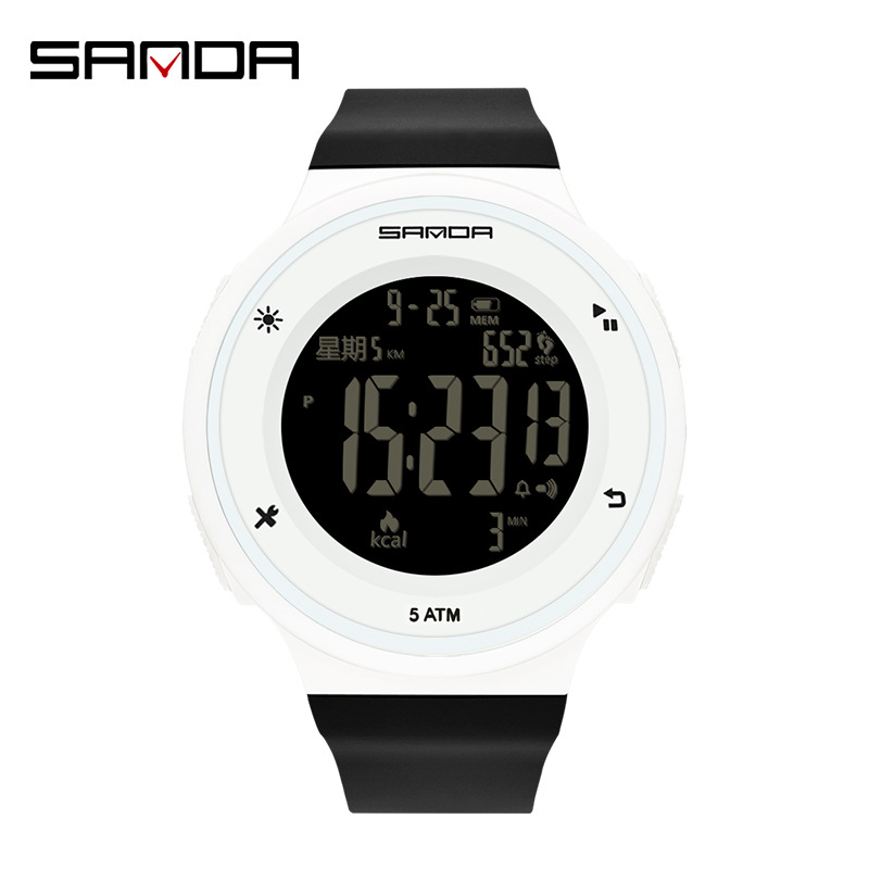 Sanda Elektronički sat s pedometrom i kalorijama, osvijetljen zaslon, vodootporan do 50 m, za outdoor sportove