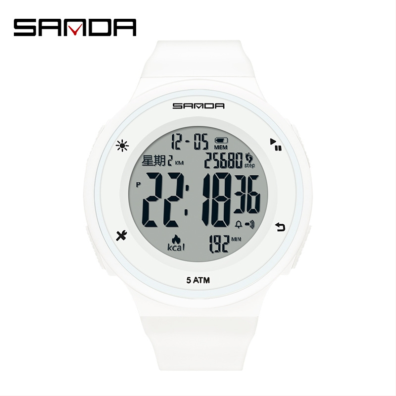 Sanda Elektronički sat s pedometrom i kalorijama, osvijetljen zaslon, vodootporan do 50 m, za outdoor sportove