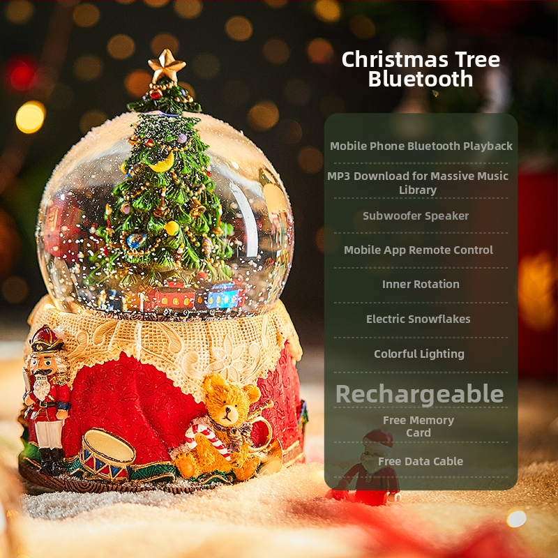 Točiaca sa snehová kryštálová guľa – Bluetooth hudobná skrinka so saténovým kvetom, osem melódií