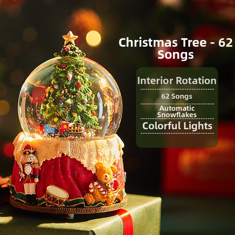 Točiaca sa snehová kryštálová guľa – Bluetooth hudobná skrinka so saténovým kvetom, osem melódií