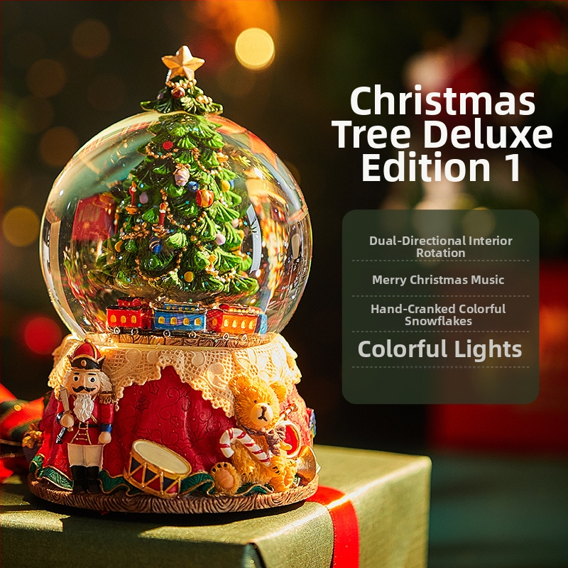 Točiaca sa snehová kryštálová guľa – Bluetooth hudobná skrinka so saténovým kvetom, osem melódií