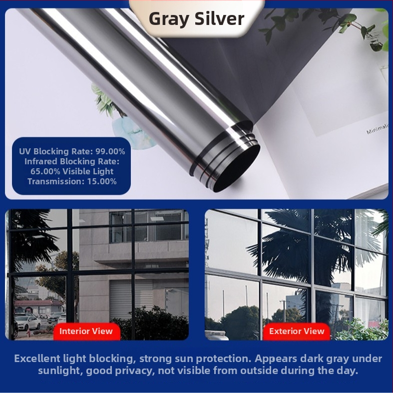 Termoizolacijski film za prozorsko staklo — debeo, samoljepljiv, PET materijal, jednobojni uzorak, moderan minimalistički stil