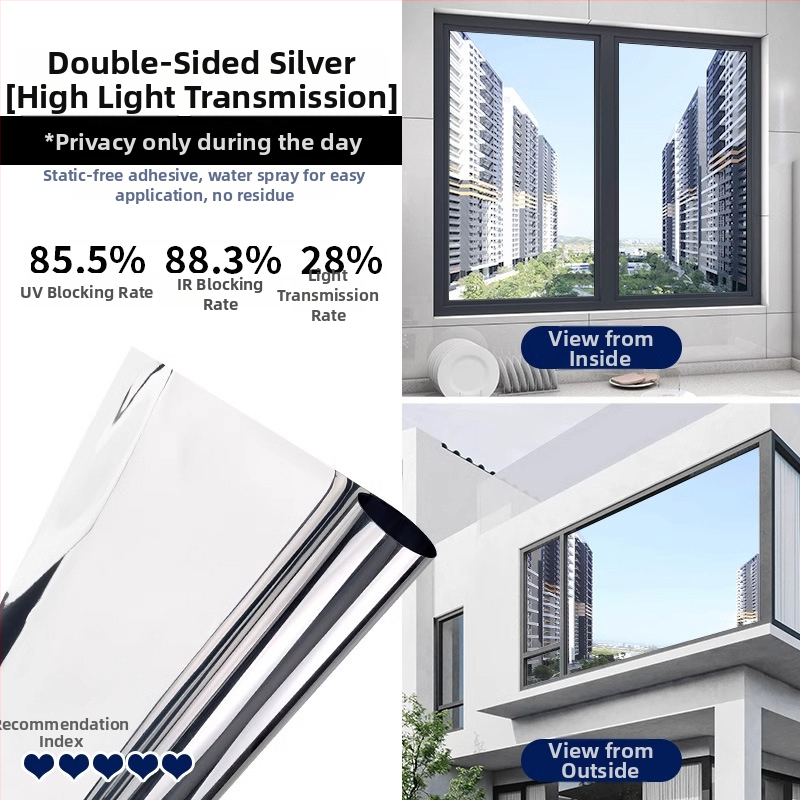 Termoizolacijski film za prozorsko staklo — debeo, samoljepljiv, PET materijal, jednobojni uzorak, moderan minimalistički stil