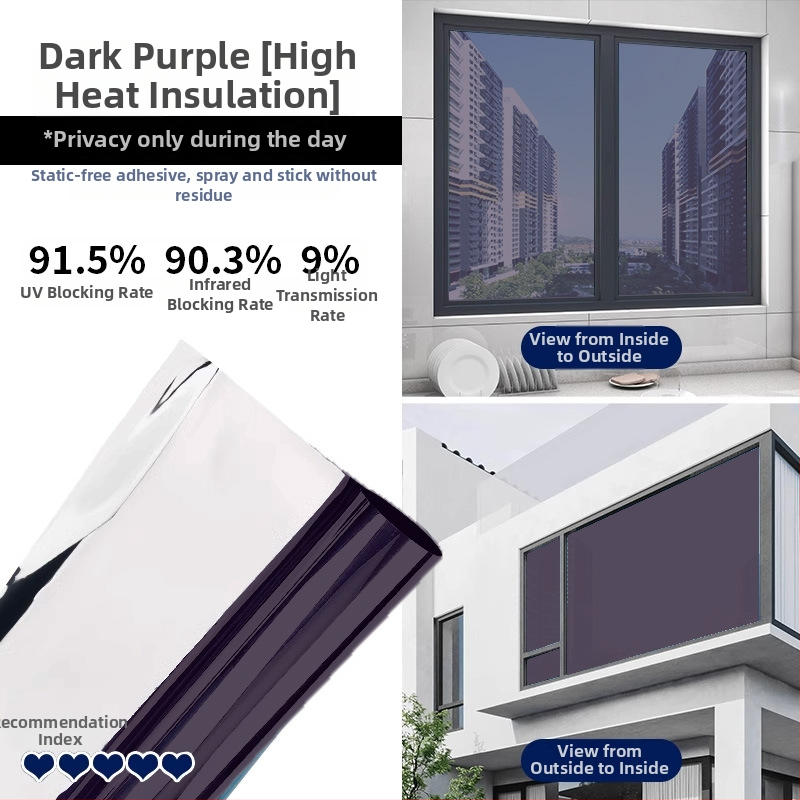 Termoizolacijski film za prozorsko staklo — debeo, samoljepljiv, PET materijal, jednobojni uzorak, moderan minimalistički stil