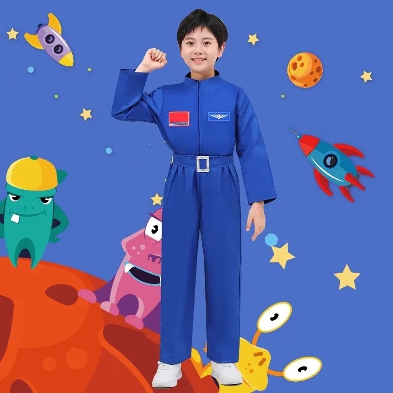 Dječji kostim za performans s temom astronaut – neutralan kroj, poliester s mekanom obradom, zimska upotreba, za djecu 3–8 godina