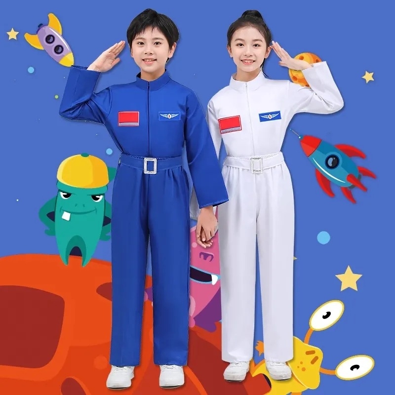 Dječji kostim za performans s temom astronaut – neutralan kroj, poliester s mekanom obradom, zimska upotreba, za djecu 3–8 godina