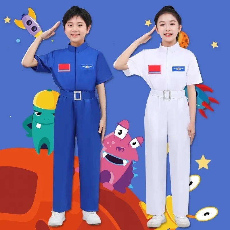 Dječji kostim za performans s temom astronaut – neutralan kroj, poliester s mekanom obradom, zimska upotreba, za djecu 3–8 godina