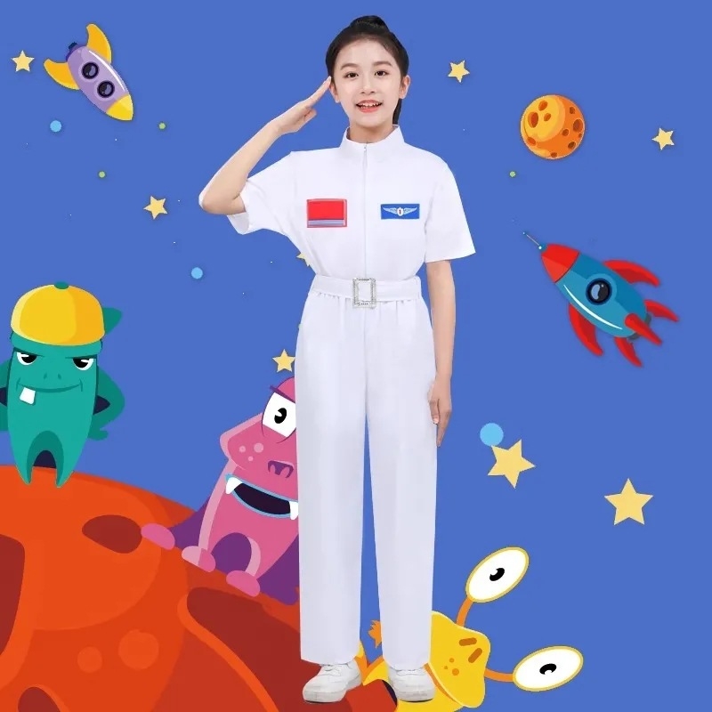 Dječji kostim za performans s temom astronaut – neutralan kroj, poliester s mekanom obradom, zimska upotreba, za djecu 3–8 godina
