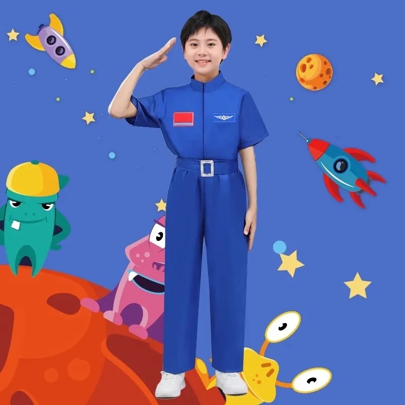 Dječji kostim za performans s temom astronaut – neutralan kroj, poliester s mekanom obradom, zimska upotreba, za djecu 3–8 godina