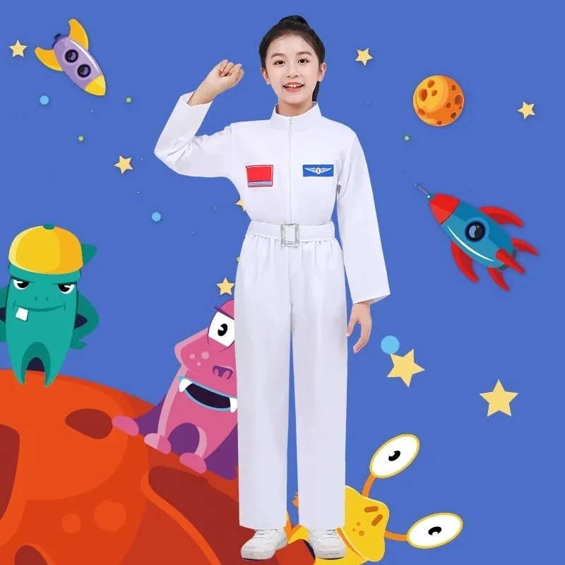 Dječji kostim za performans s temom astronaut – neutralan kroj, poliester s mekanom obradom, zimska upotreba, za djecu 3–8 godina