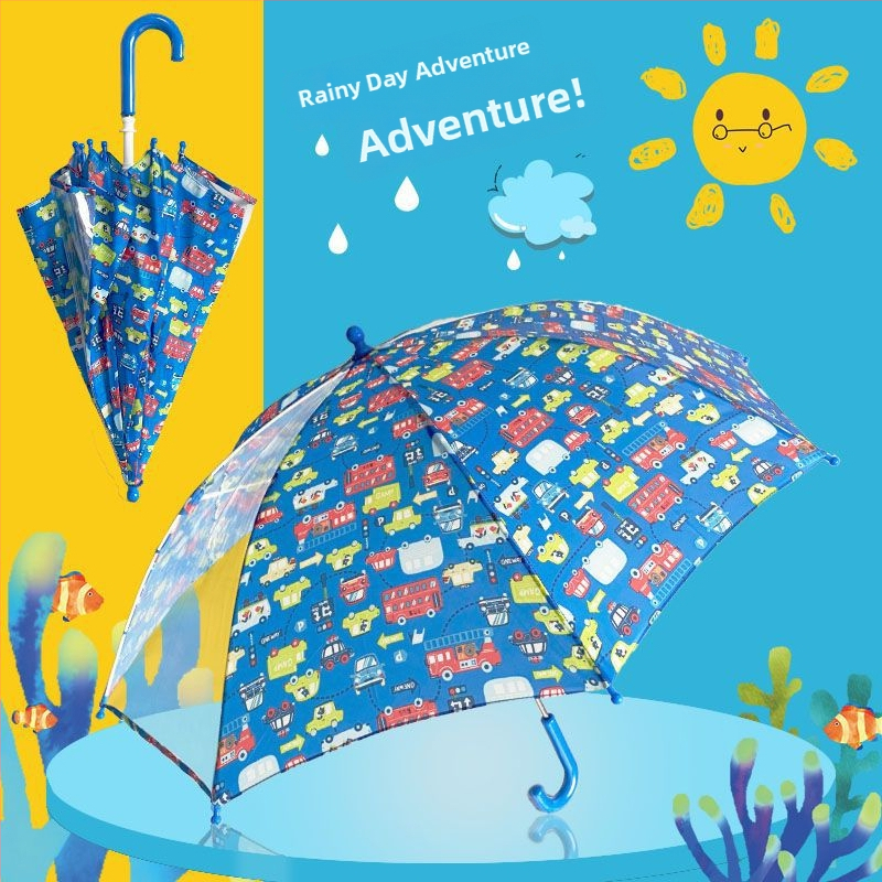 Umbrelă pentru copii Rain booboo, design desen animat japonez, mâner lung, deschidere manuală, 8 arce, țesătură poliester 190T, tijă din aliaj, mâner din cauciuc, logo imprimat