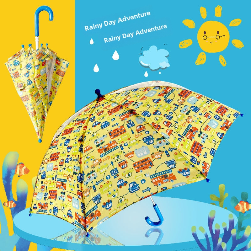 Umbrelă pentru copii Rain booboo, design desen animat japonez, mâner lung, deschidere manuală, 8 arce, țesătură poliester 190T, tijă din aliaj, mâner din cauciuc, logo imprimat