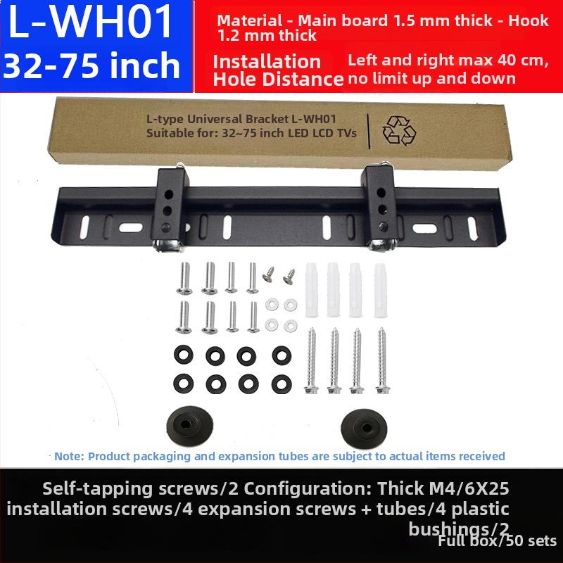 Kétlyukú univerzális TV-fali tartó, modell L02, vasból, mechanikus vezérlés, teherbírás >15 kg