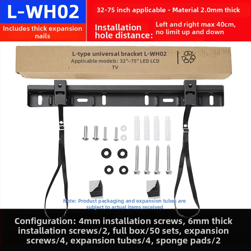 Kétlyukú univerzális TV-fali tartó, modell L02, vasból, mechanikus vezérlés, teherbírás >15 kg