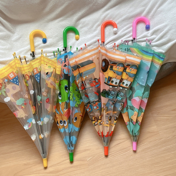 Παιδική ομπρέλα με σχέδιο κινούμένων σχεδίων και διαφανή θόλο, μακριά λαβή, 8 βέργες, αυτόματη λειτουργία ανοίγματος, εκτύπωση λογότυπου