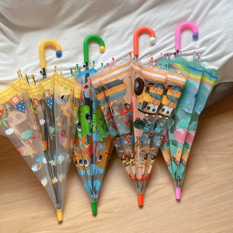 Παιδική ομπρέλα με σχέδιο κινούμένων σχεδίων και διαφανή θόλο, μακριά λαβή, 8 βέργες, αυτόματη λειτουργία ανοίγματος, εκτύπωση λογότυπου