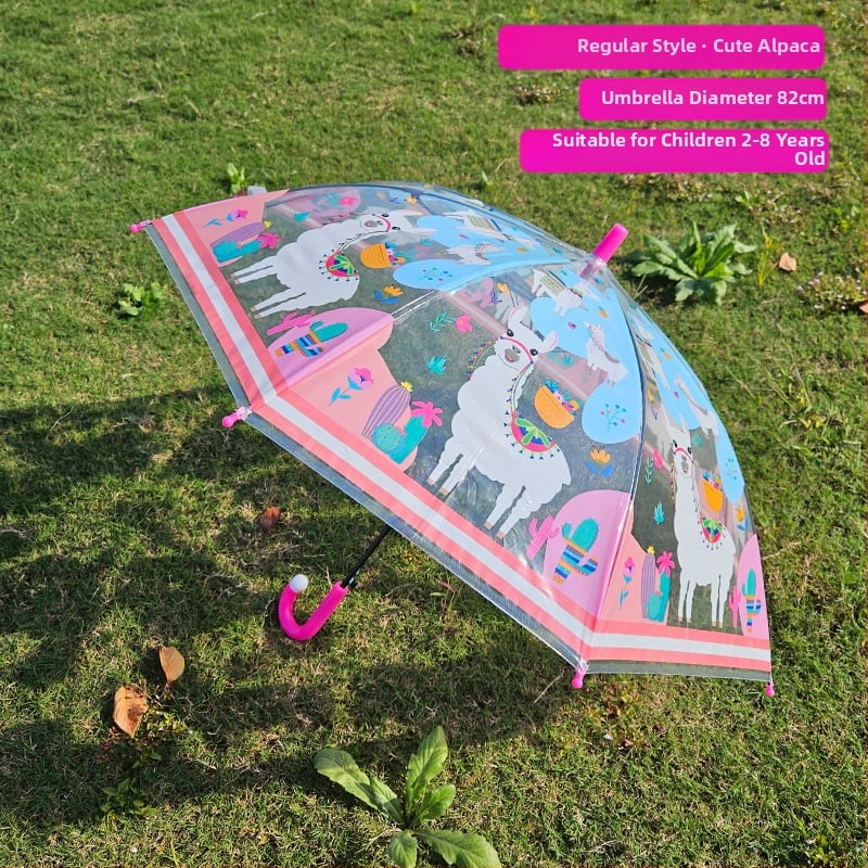 Παιδική ομπρέλα με σχέδιο κινούμένων σχεδίων και διαφανή θόλο, μακριά λαβή, 8 βέργες, αυτόματη λειτουργία ανοίγματος, εκτύπωση λογότυπου