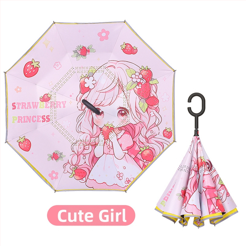 Detký dáždnik s dlhým držadlom a kresleným motívom, 8 lúčov, polyester 210T, oceľový stĺp, plastové rukoväť, ručné otvorenie zatvorenie