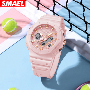 Smael unisex studentski sat, višefunkcijski elektronički mehanizam, prikaz: kazaljke i brojke, vodootporan do 50 m, promjer cifernika 48 mm, TPU remen