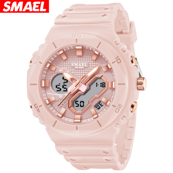 Smael unisex studentski sat, višefunkcijski elektronički mehanizam, prikaz: kazaljke i brojke, vodootporan do 50 m, promjer cifernika 48 mm, TPU remen