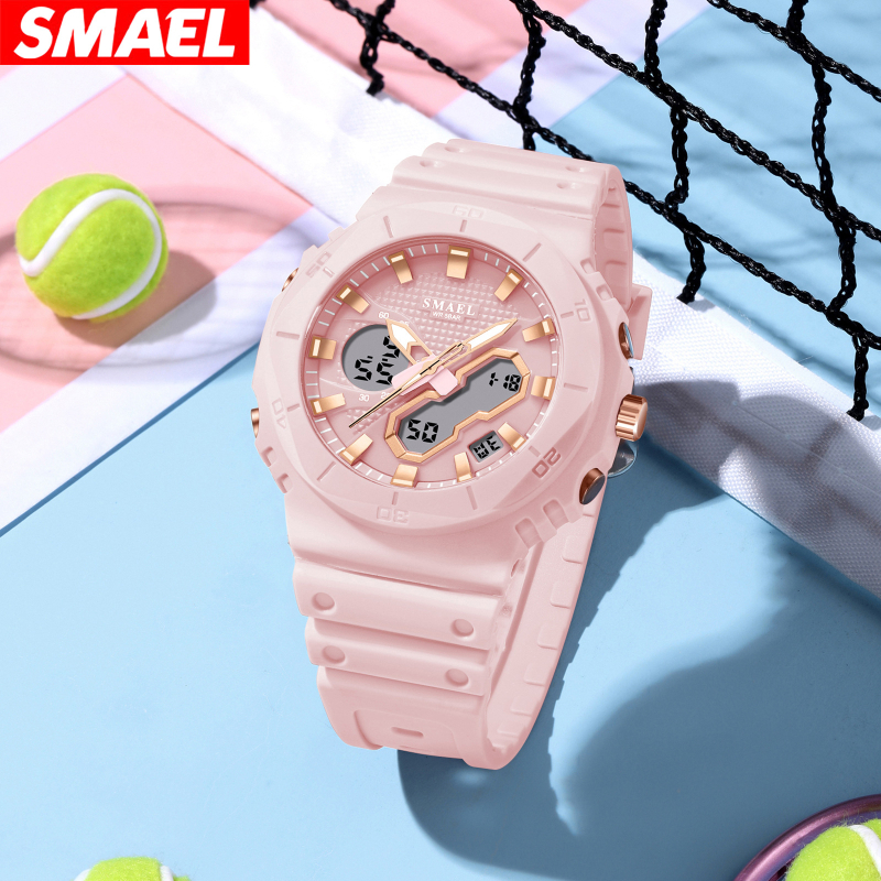 Smael unisex studentski sat, višefunkcijski elektronički mehanizam, prikaz: kazaljke i brojke, vodootporan do 50 m, promjer cifernika 48 mm, TPU remen