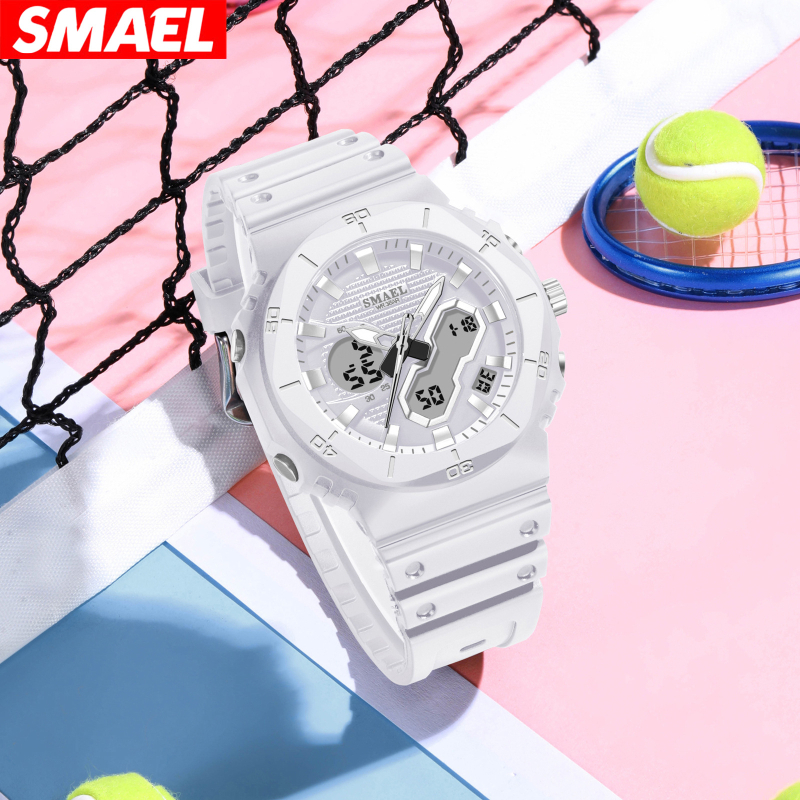Smael unisex studentski sat, višefunkcijski elektronički mehanizam, prikaz: kazaljke i brojke, vodootporan do 50 m, promjer cifernika 48 mm, TPU remen