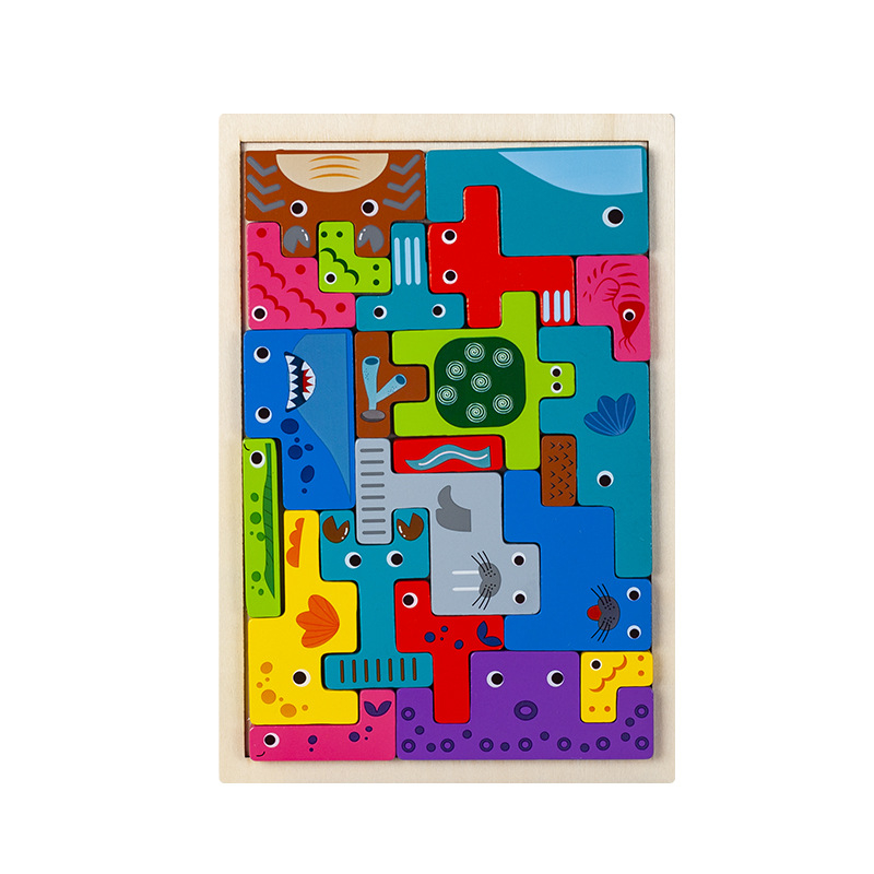 Drveni trodimenzionalni puzzle s životinjama za kognitivni razvoj; moguć prilagodbu; za djecu 4-6 godina.